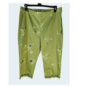 Sigrid Olsen Sport pants Woman 18W Lime with Navy Floral Embroidered Detail Hem